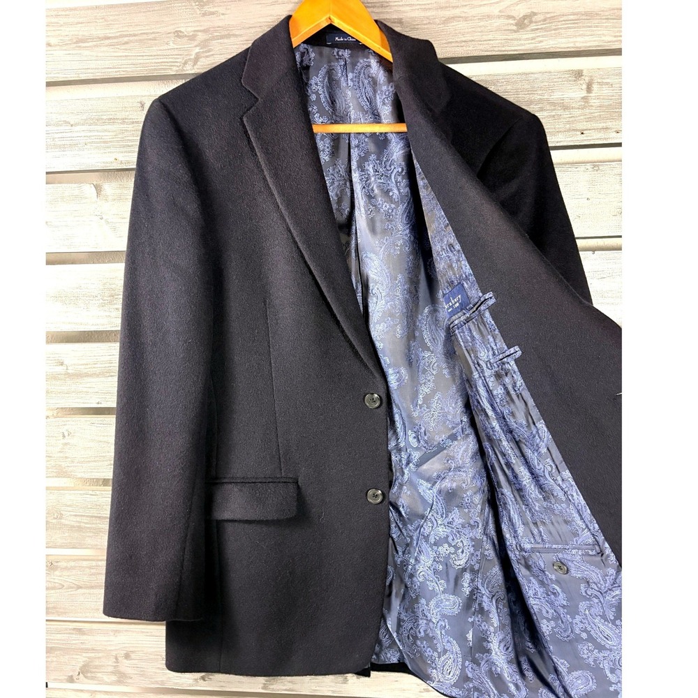 Turnbury Mens 40L Navy Blue 100% Camel Hair Blazer Sport Coat Paisley Lined NICE